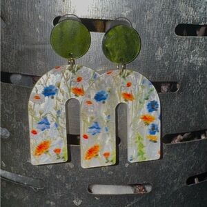 Floral Arch Earrings with Green Accents